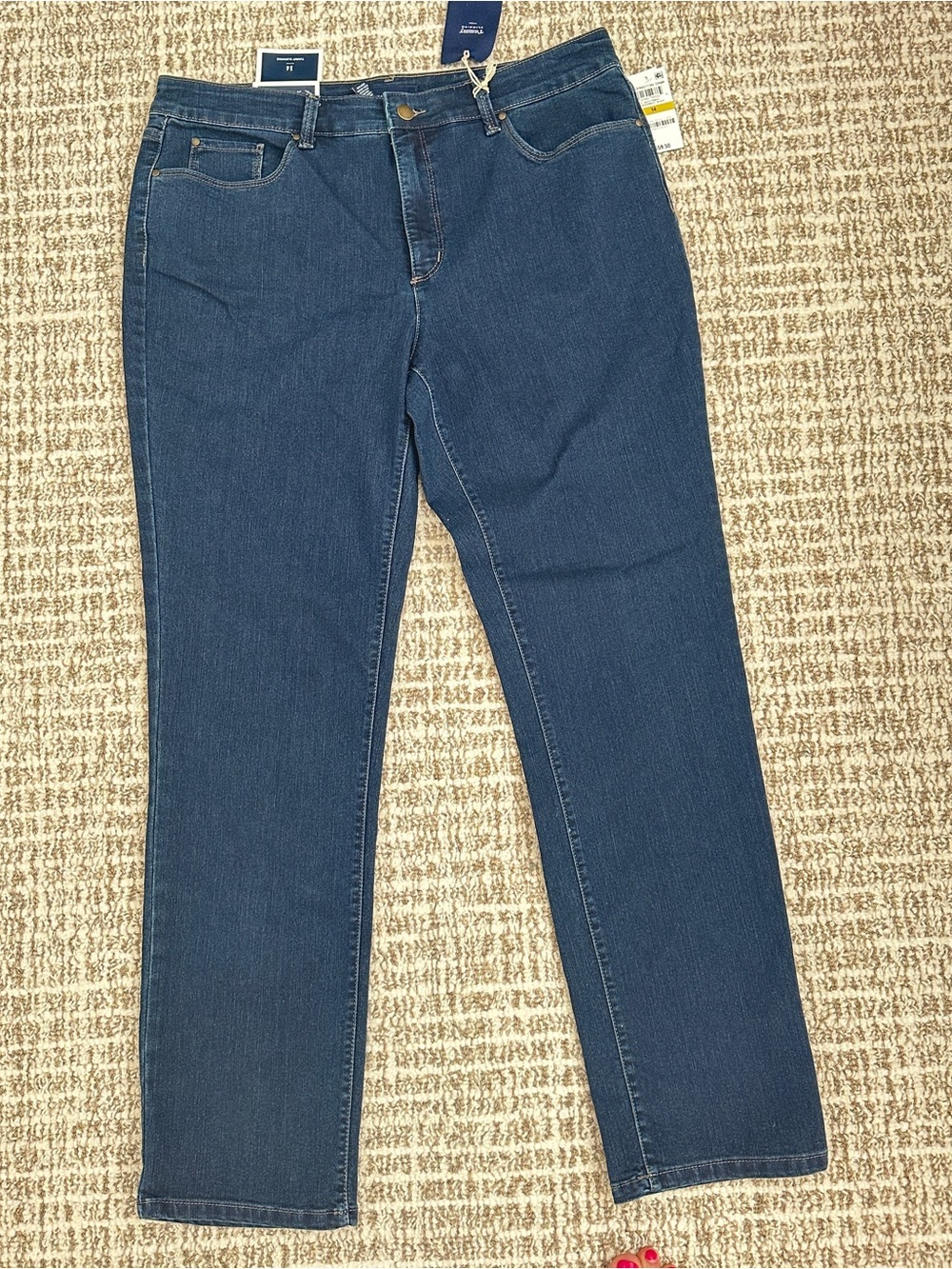 NEW Charter Club Lexington Straight Leg Dark Blue Tummy Control Jeans, Sz 14